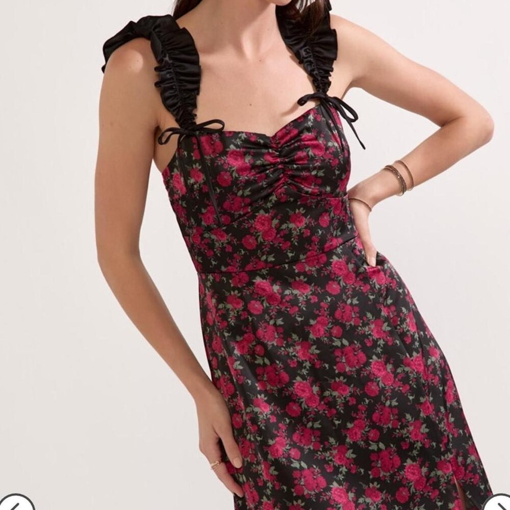 Francescas Red Rose Flutter Sleeve Dress Whimsigoth Fairy Romantic Cottage Large